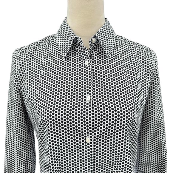 JED Black & White Polka Dot Contrast Blue Button Up Long Sleeve Cotton Shirt - Picture 4 of 11
